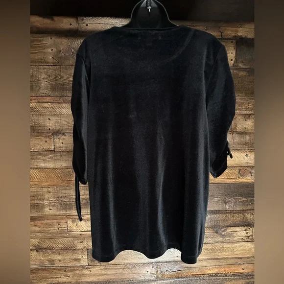Anthropologie Black Stretch Velvet Top - Picture 5 of 7